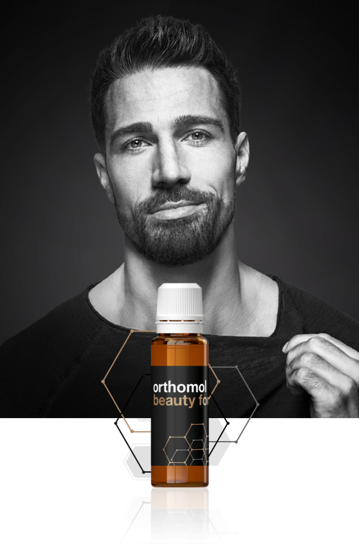 Orthomol Beauty for Men - Mann mit Trinkfläschchen